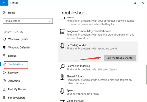 run recording audio troubleshooter