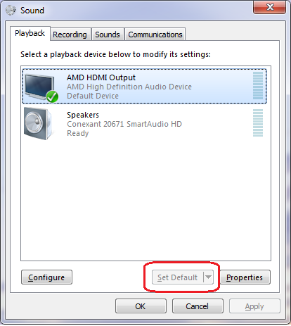 set hdmi audio as default device