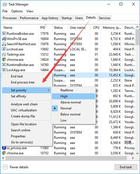 set priority for game in task manager