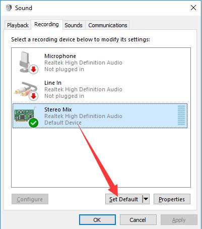 set stereo mix as default