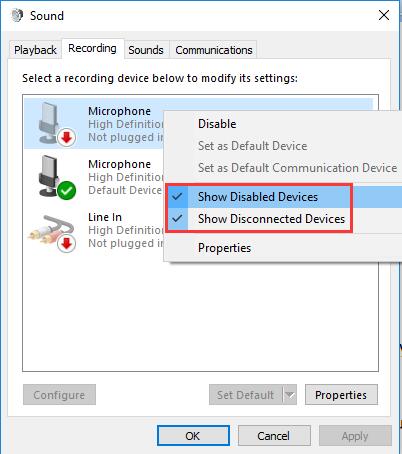 show disabled and disconnected device