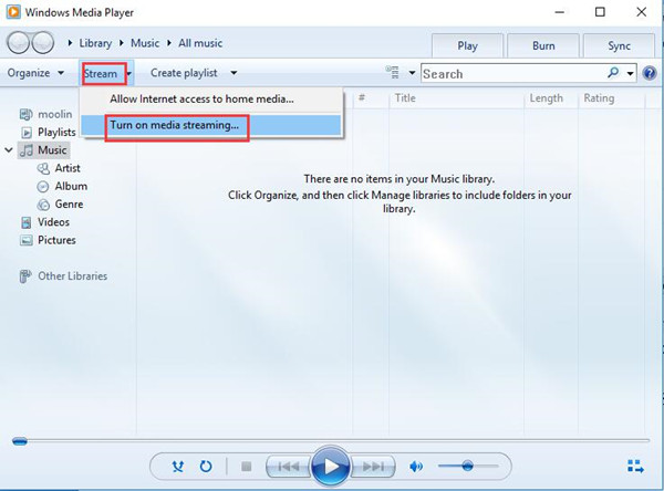 stream turn on media streaming