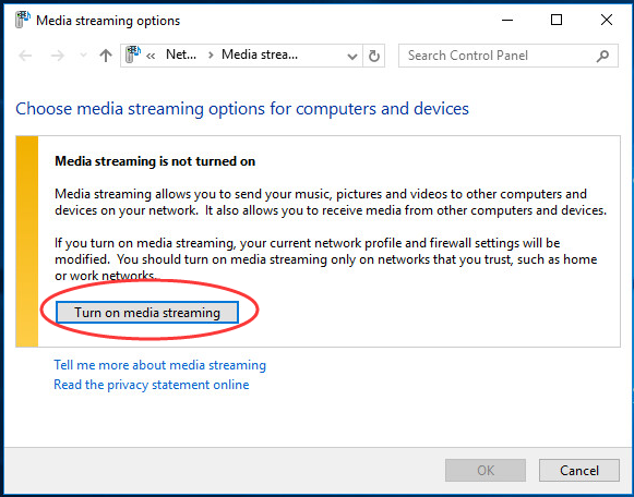 turn on media streaming