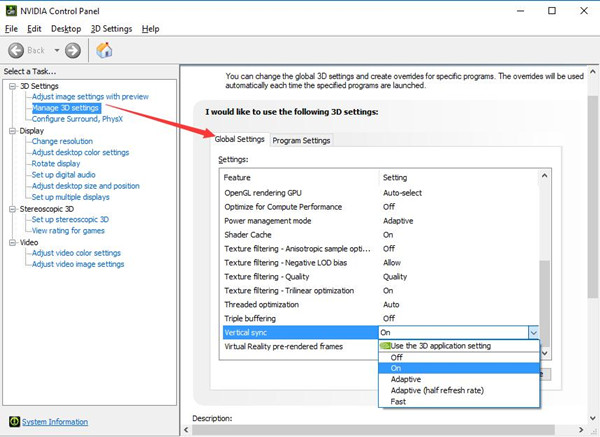 turn on vertical sync in nvidia control