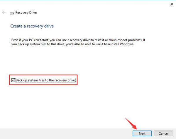 backup system files to the recovery drive