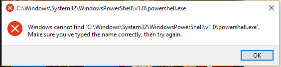 cannot find powershell.exe