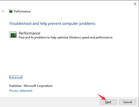 click next for performance troubleshooting