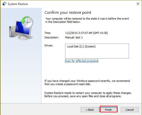 confirm your restore point