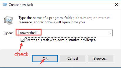 create this task with administrative privileges
