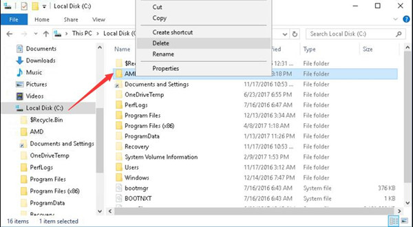 delete amd folder in c disk