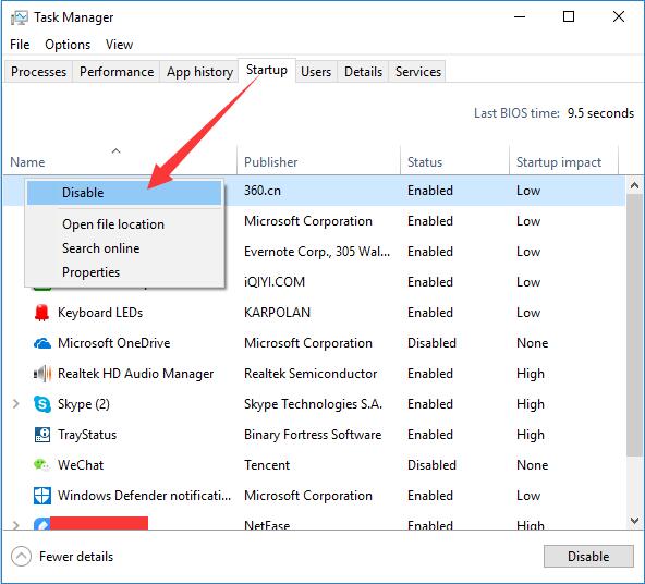 disable startup program in task manager