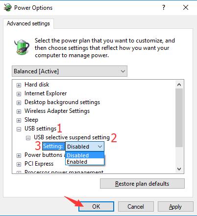 disable usb selective suspend setting