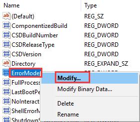 error mode modify