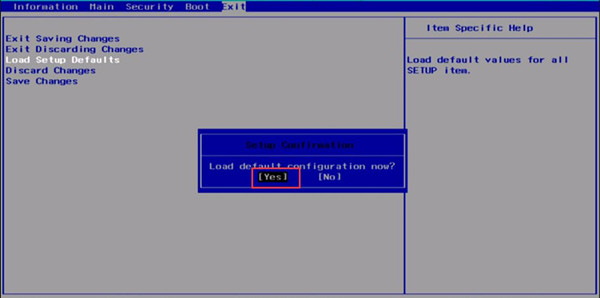 load default configuration for bios