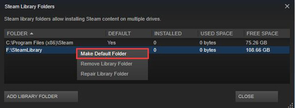 make default folder steam