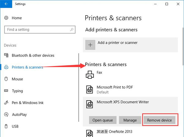 remove device under printer and scanner