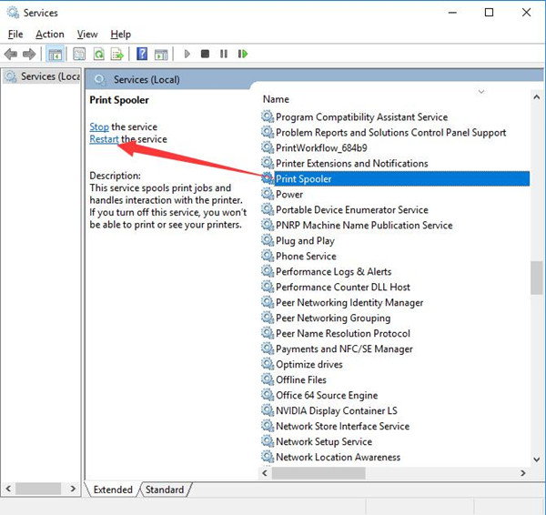 restart print spooler in services