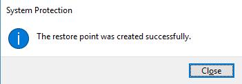 restore point was created successfully