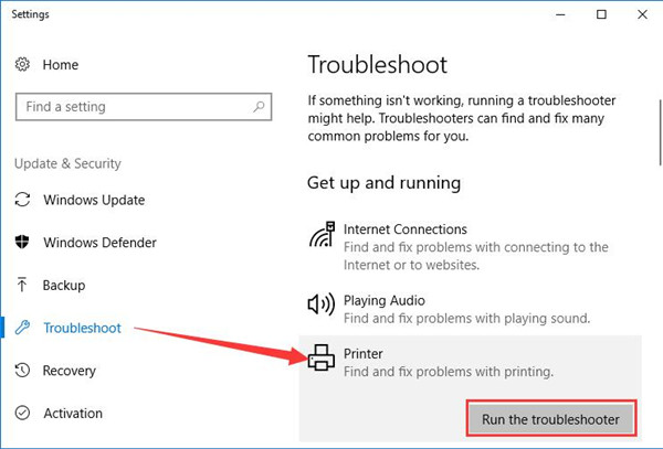 run printer troubleshooter