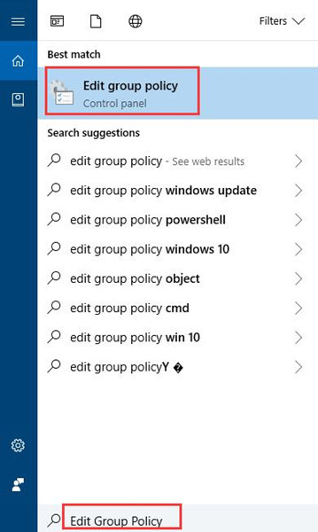 search edit group policy in the search box