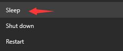 sleep from start menu