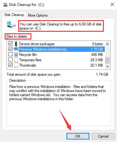 system files to delete and how much space you can free up