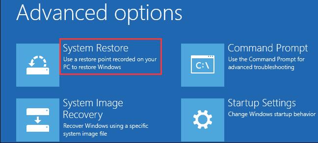 system restore advanced options