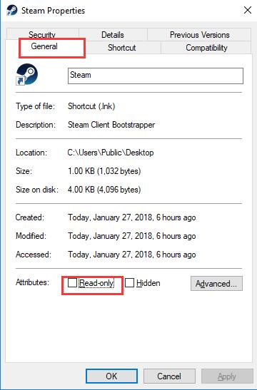 uncheck read only steam properties
