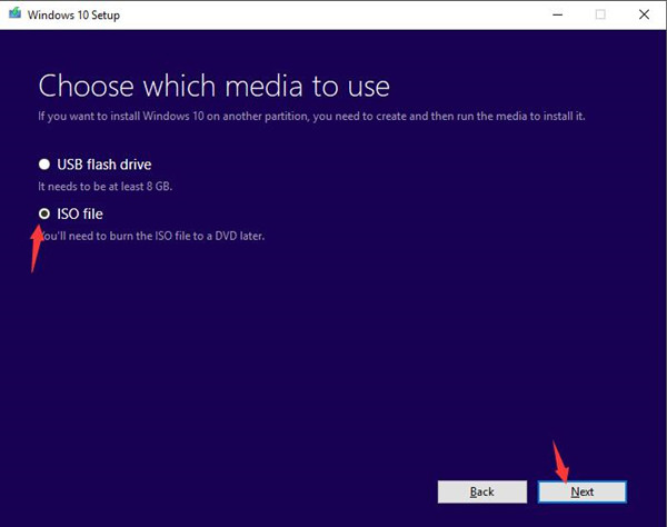 choose iso file as the media to use