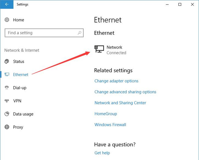 choose network connected under wifi or ethernet