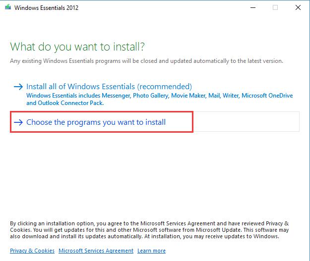 choose the programs you want to install