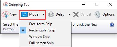 click mode in snipping