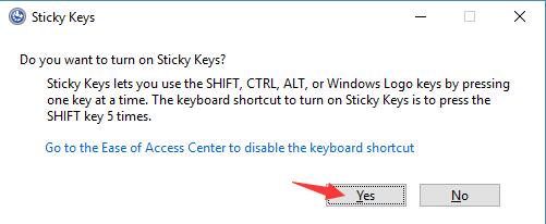 click yes in sticky keys