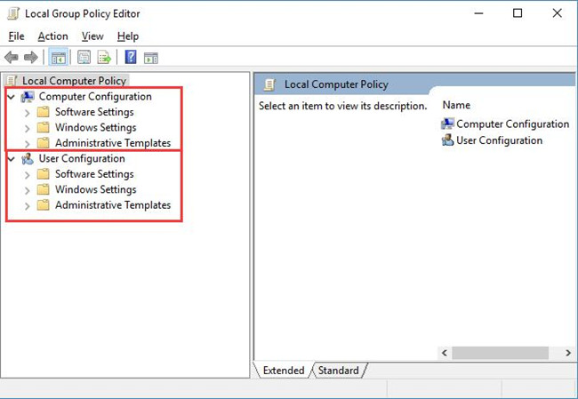 computer and user configuration in local group policy editor
