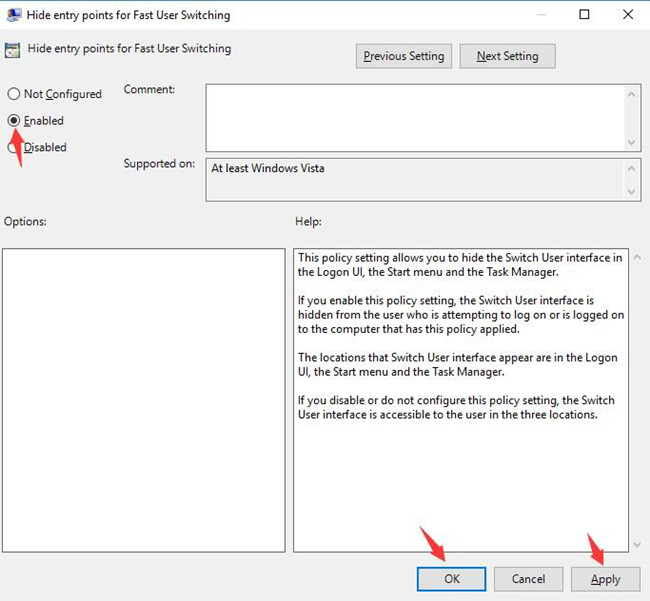 enable hide entry points for fast user switching