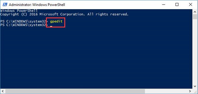 enter gpedit in the windows powershell