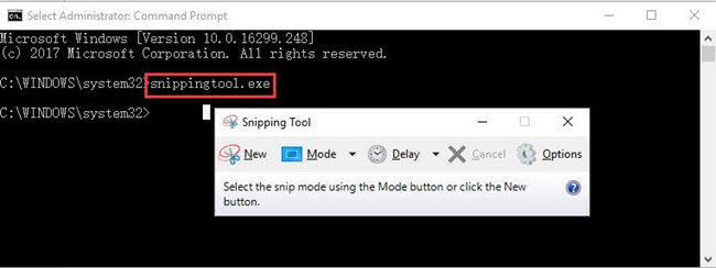 input snippingtool.exe in command prompt