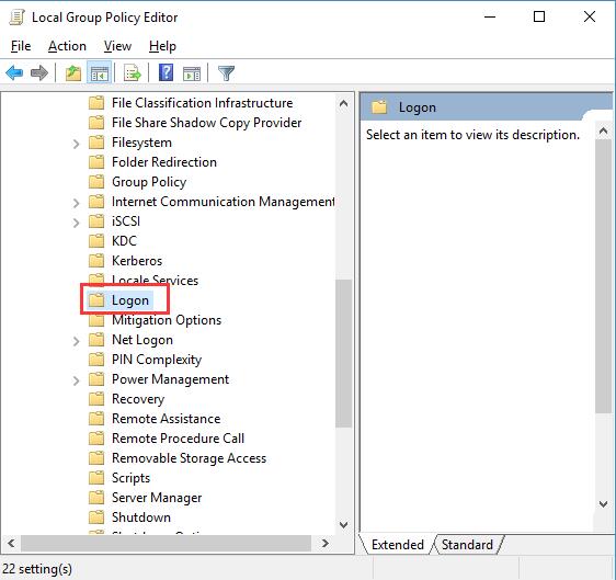 logon in local group policy