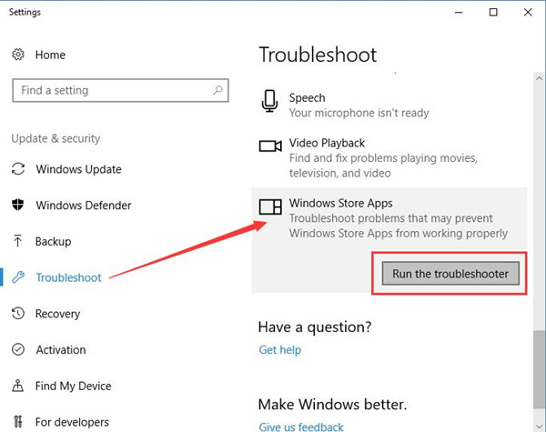 run windows store apps troubleshooter