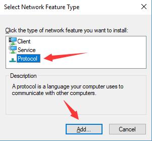 select network feature type protocol