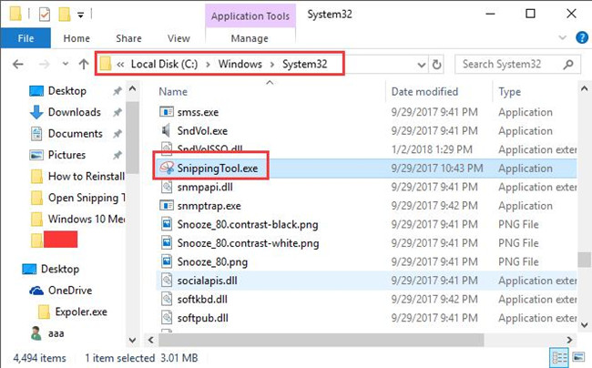 snippingtool.exe under windows system 32