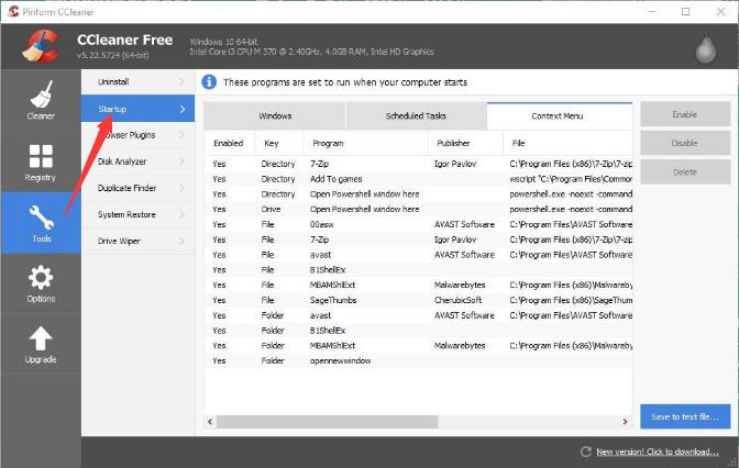 startup under tools in ccleaner