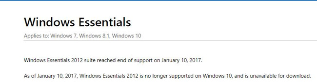 windows essentials not available announcement