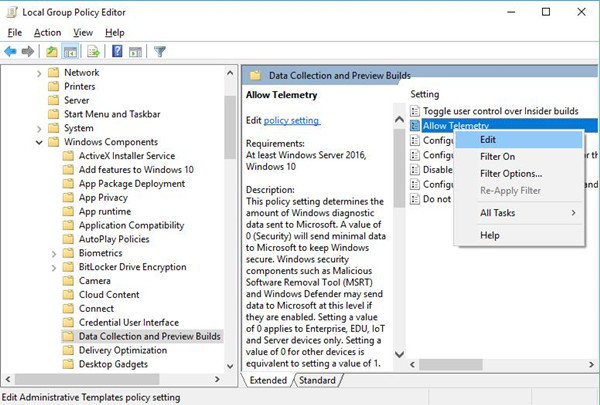 allow telemetry in group policy