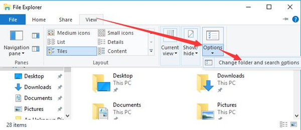change folder and search options