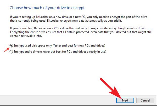 choose how much of your drive to encrypt