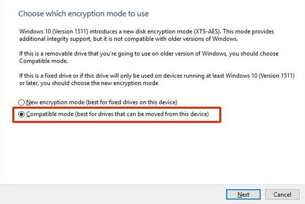 choose which encryption mode to use
