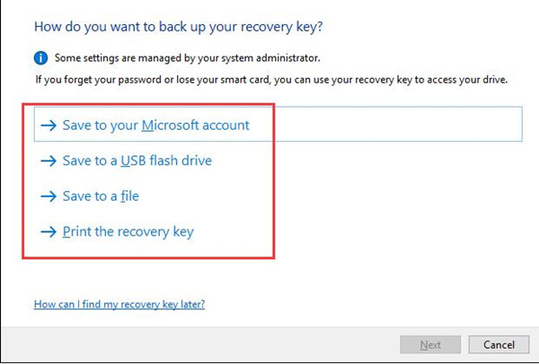 how do you want to back up your recovery key