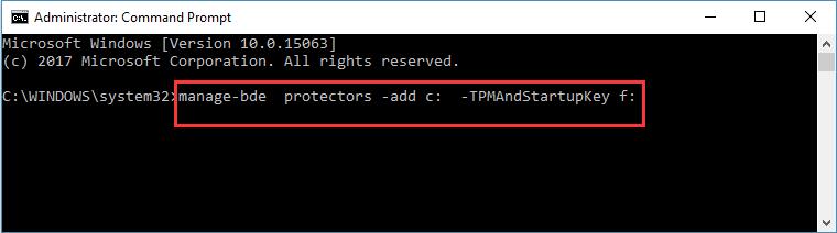 manage bde protectors add c tpm and startup key