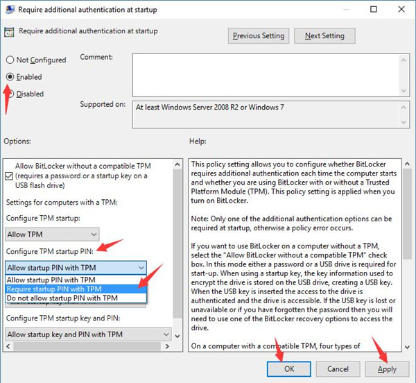 require startup pin with tpm